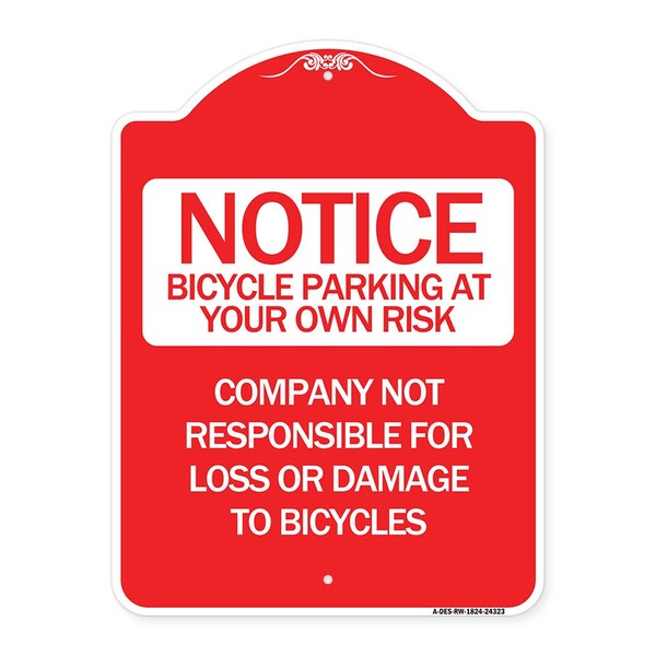 Bicycle Parking at Your Own Risk Company Not Responsible for Loss or Damage to Bicycle, RW-1824